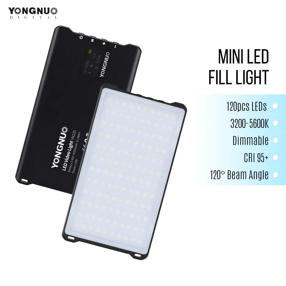 

YONGNUO YN125 Mini LED Fill Light 3200-5600K Photography Lamp 120LEDs Dimmable Built-in Battery for Video Selfie Taking Photo
