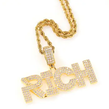 Hip Hop Iced Out Cubic Zirconia the Stainless Steel Cuban Chain Rope Necklace Rich Letter Pendant 24inch Men Charm Jewelry
Hip Hop Iced Out Cubic Zirconia the Stainless Steel Cuban Chain Rope Necklace Rich Letter Pendant 24inch Men Charm Jewelry