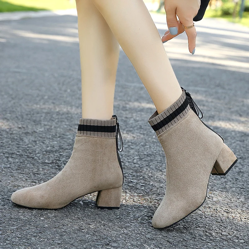 Women Autumn Winter Flock Ankle Boots Slip-on Round Toe Square Heel Solid Casual Booties Size 35-43
Women Autumn Winter Flock Ankle Boots Slip-on Round Toe Square Heel Solid Casual Booties Size 35-43