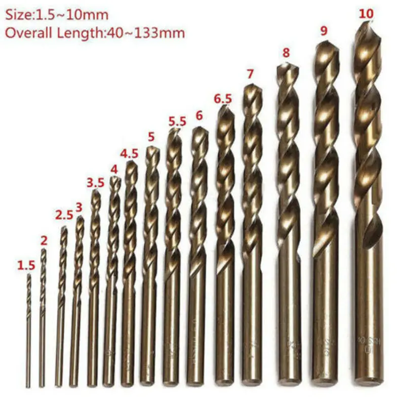 15pcs HSS-Co Stainless Steel Spiral Drill 1.5-10mm Cobalt Steel Drill Bit Set 5% M35 Drill Bits 135 degree practical multi-tool
15pcs HSS-Co Stainless Steel Spiral Drill 1.5-10mm Cobalt Steel Drill Bit Set 5% M35 Drill Bits 135 degree practical multi-tool