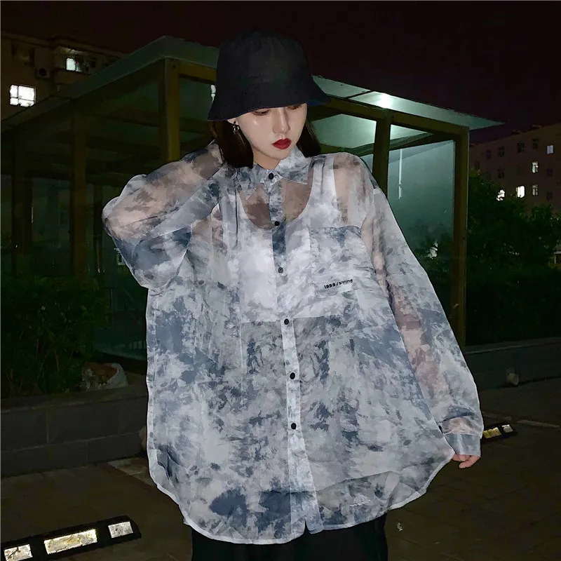 Lychee Girls Streetwear Long Sleeve Sun Protection Women Shirt Tie Dyeing Transparent Lady Blouse Color Block Loose Women Blouse
Lychee Girls Streetwear Long Sleeve Sun Protection Women Shirt Tie Dyeing Transparent Lady Blouse Color Block Loose Women Blouse