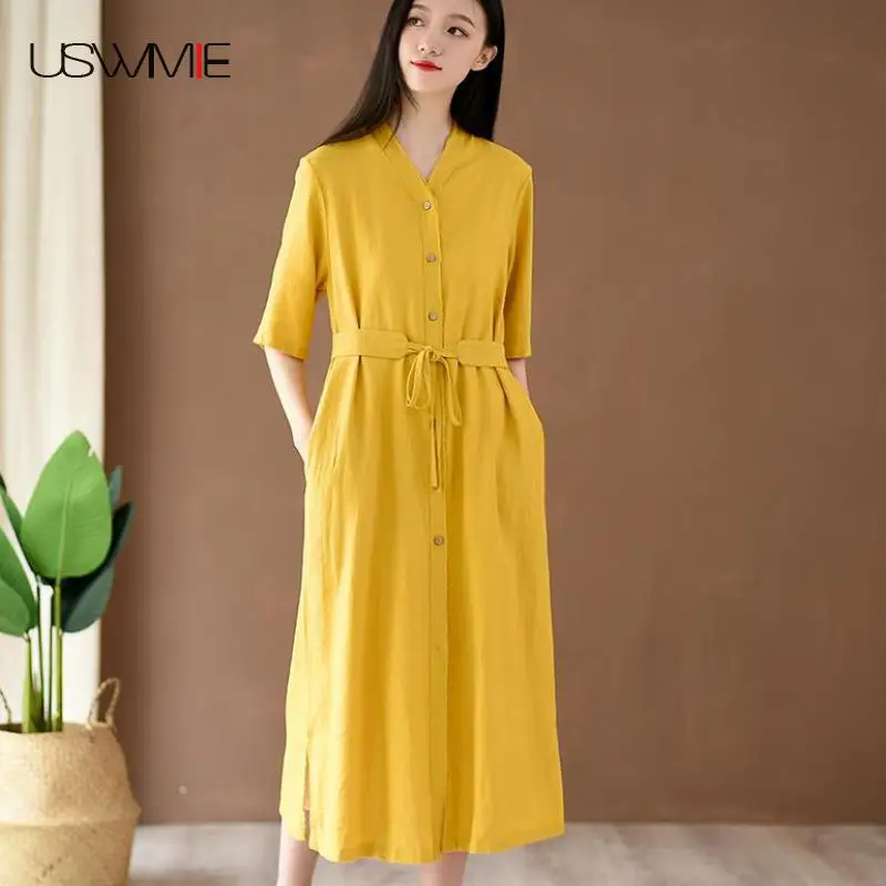2019 Plus Size Clothing Literature Pockets Solid Color Ladies Tops V-neck Half Sleeve Pockets Flax Long Section Women Blouses
2019 Plus Size Clothing Literature Pockets Solid Color Ladies Tops V-neck Half Sleeve Pockets Flax Long Section Women Blouses
