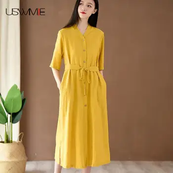 2020 Plus Size Clothing Literature Pockets Solid Color Ladies Tops V-neck Half Sleeve Pockets Flax Long Section Women Blouses 
2020 Plus Size Clothing Literature Pockets Solid Color Ladies Tops V-neck Half Sleeve Pockets Flax Long Section Women Blouses