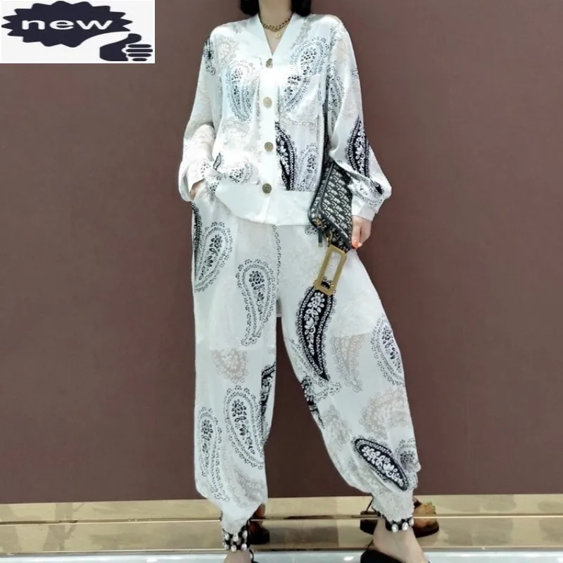 Women Summer Fashion Loose Printing Harem Pants Streetwear Cardigan Jacket Casual Trousers Two Piece Set Female White Black
Women Summer Fashion Loose Printing Harem Pants Streetwear Cardigan Jacket Casual Trousers Two Piece Set Female White Black