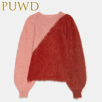 PUWD 2019 Autumn and winter new women's loose fashion color matching casual texture Sweater Pink and brown splicing
PUWD 2019 Autumn and winter new women's loose fashion color matching casual texture Sweater Pink and brown splicing