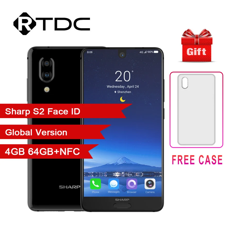 Смартфон SHARP AQUOS C10 S2 с Android 8.0 FHD+ дисплей 5 дюйма 4 Гб + 64 восьмиядерный Snapdragon 630 Face ID NFC