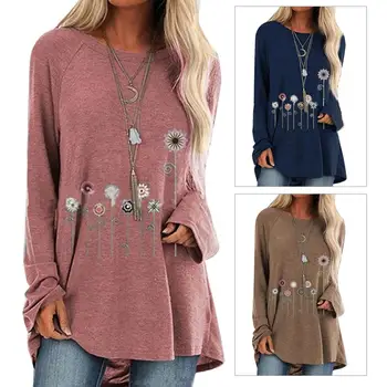 Women Autumn Floral Print Long Sleeve O-Neck Shirt Casual Loose Cotton Solid Color Wild Pullover Top 
Women Autumn Floral Print Long Sleeve O-Neck Shirt Casual Loose Cotton Solid Color Wild Pullover Top