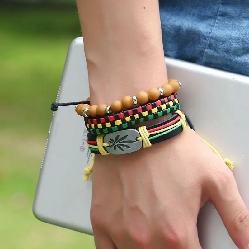 3Pcs Jamaica Leather Weed Hemp Cord Woven Braided Bracelets Rasta Reggae Bracelet Jeweley
3Pcs Jamaica Leather Weed Hemp Cord Woven Braided Bracelets Rasta Reggae Bracelet Jeweley