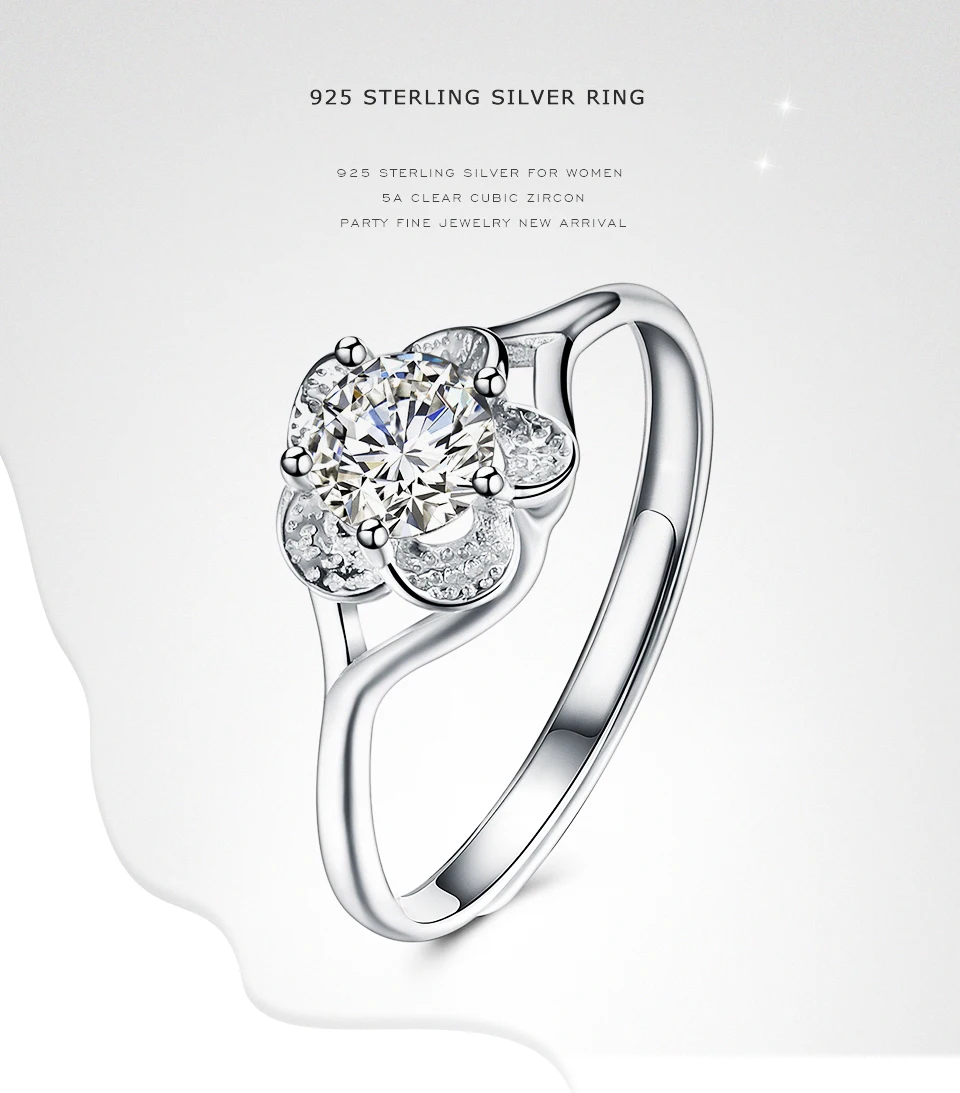 SILVERHOO Sterling Silver S925 Adjustable Rings Flower Shape Big CZ Ring For Women Christmas Day For Friend Hot Fine Jewelry SILVERHOO Sterling Silver S925 Adjustable Rings Flower Shape Big CZ Ring For Women Christmas Day For Friend Hot Fine Jewelry