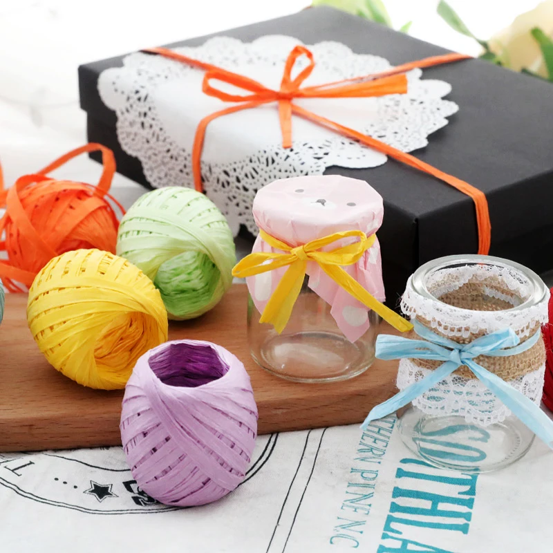 

10 Roll Raffia Paper Rope Ribbon Natural Rope Candy Gift Box Packing Raffia Ribbon Cookie Baking Wedding Birthday Party Decor
