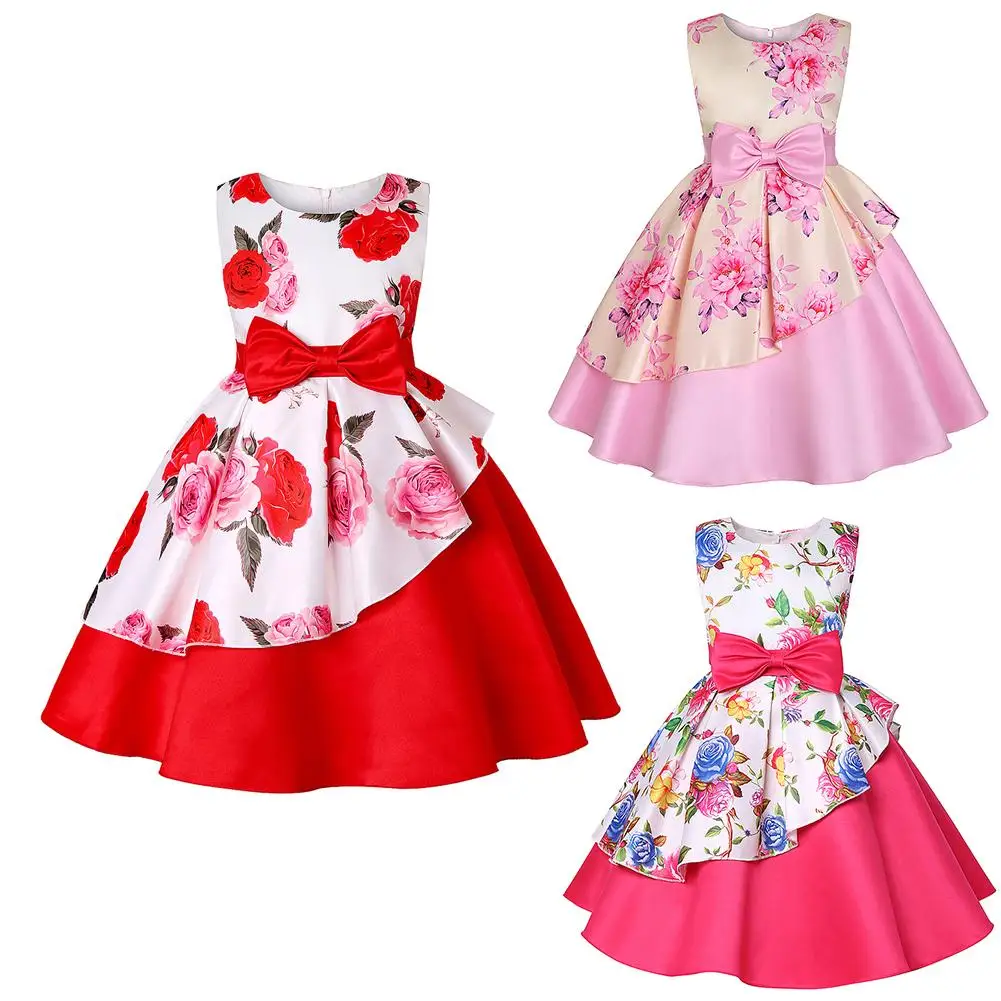 Fashion Kid Girls Dress Flower Print Big Bow Irregular Double Layer Sleeveless Dress Wedding Evening Dress For Girls vestidos
Fashion Kid Girls Dress Flower Print Big Bow Irregular Double Layer Sleeveless Dress Wedding Evening Dress For Girls vestidos