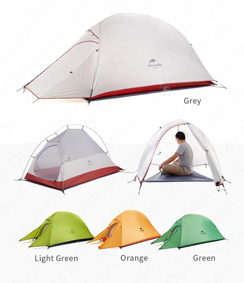 Naturehike – Tente de camping ultralégère pour 1, 2 ou 3 personnes, double couche NH17T001-T avec poteau en aluminium et en silicone, 20D Naturehike – Tente de camping ultralégère pour 1, 2 ou 3 personnes, double couche NH17T001-T avec poteau en aluminium et en silicone, 20D
