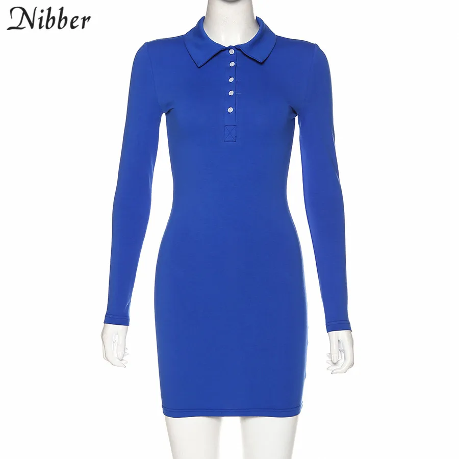 Nibber cotton Lapel Elastic Slim Soft High waist dresses Solid color casual simple girl College style sweet 2020 Spring femal