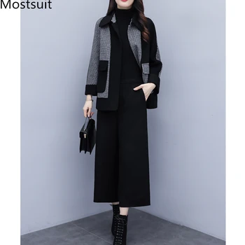 2019 Autumn Winter Black Woolen Two Piece Sets Outfits Women Plus Size Plaid Coat + Wide Leg Pants Suits Elegant Fashion Sets
2019 Autumn Winter Black Woolen Two Piece Sets Outfits Women Plus Size Plaid Coat + Wide Leg Pants Suits Elegant Fashion Sets