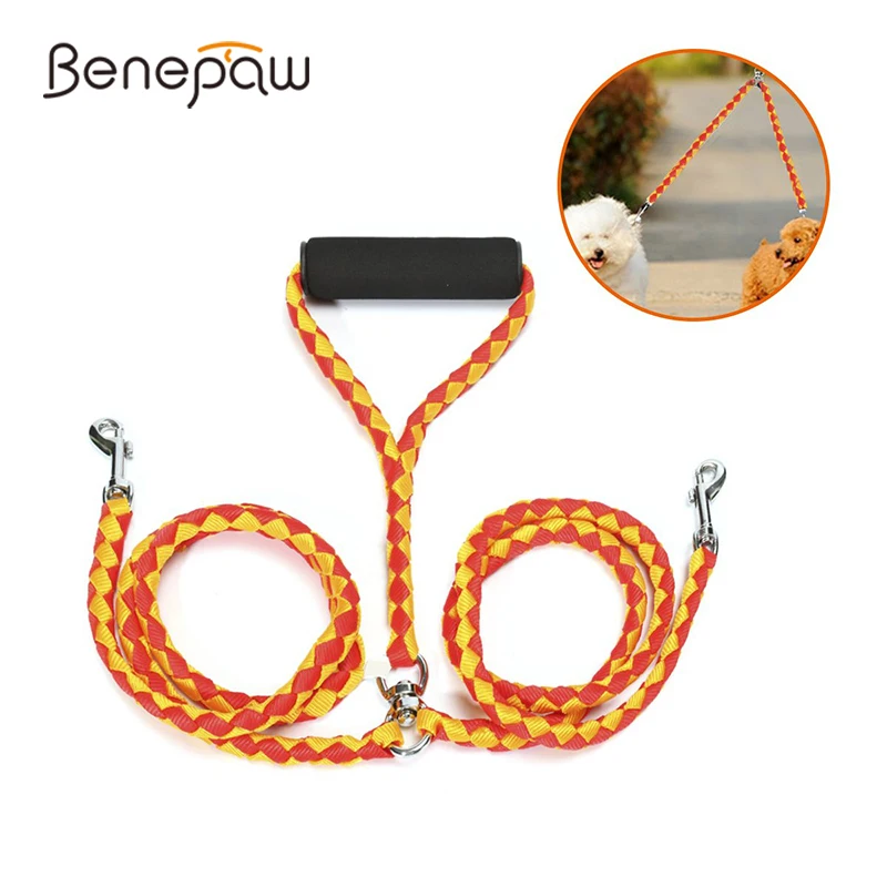 Benepaw двойной поводок для собак прочный без спутывания муфта удобная мягкая ручка