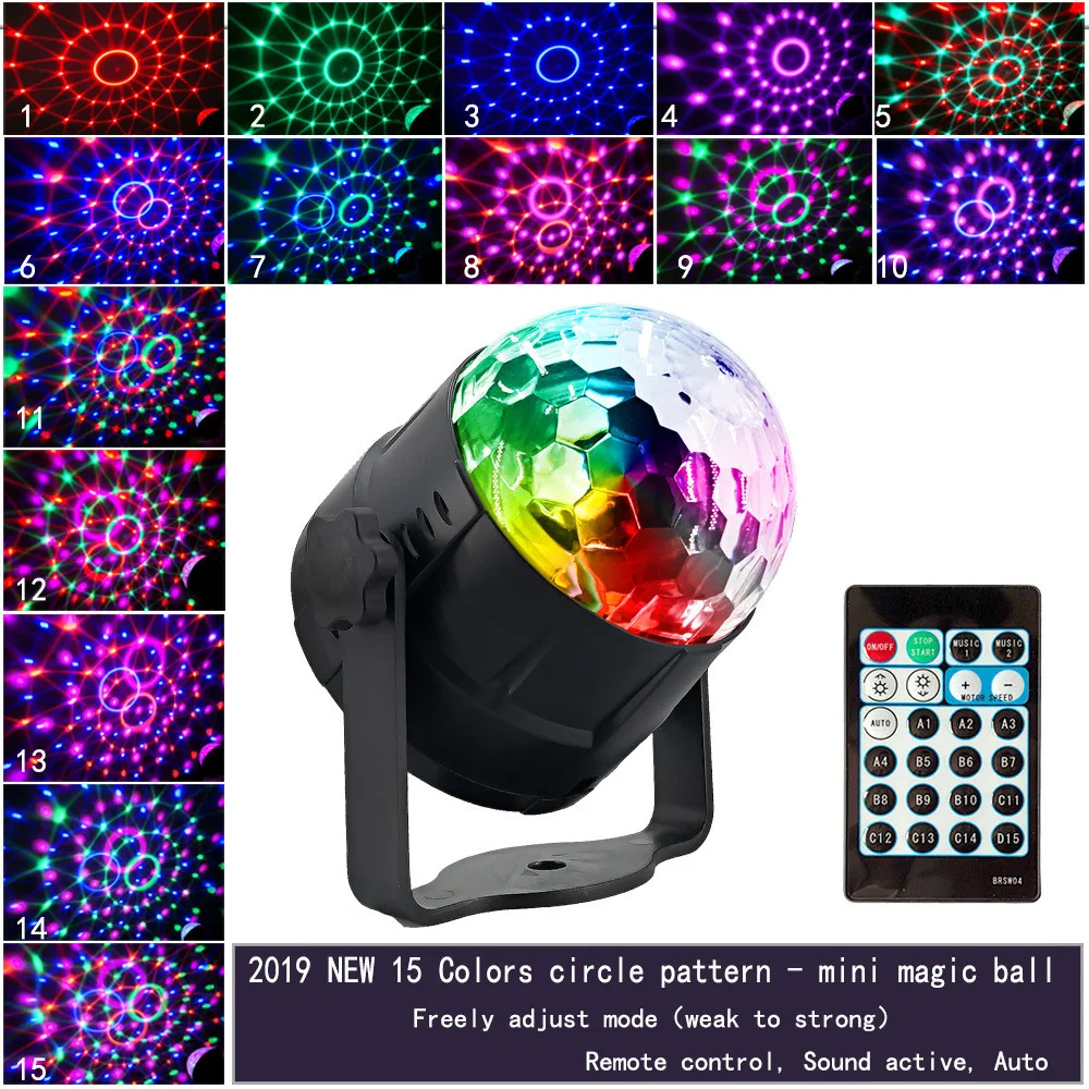 

5W RGBW LED Disco Ball Strobe Light Waterwave Flame Sound Activated Stage Lighting Effect for DJ Party Holiday Birthday 15 Color