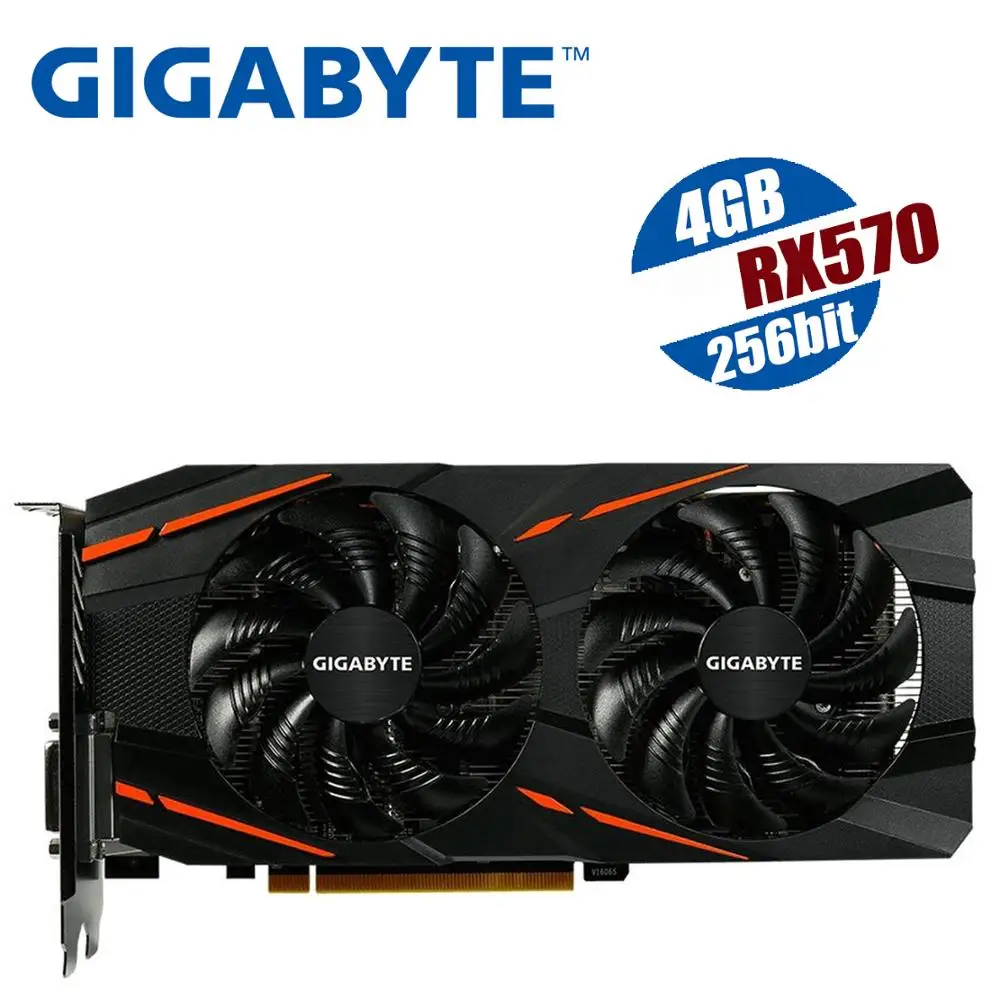 

GIGABYTE RX 570 4GB Gaming GPU Video Card Radeon RX570 Gaming 4G Graphics Cards For AMD Video Cards Map HDMI RX580 580 mining