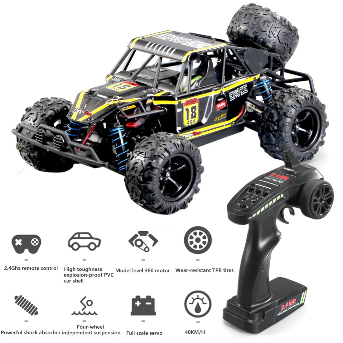 New 1:18 2.4Ghz 4WD Fast 40KM/H Remote Control High-Speed Off-Road Vehicle RC Car - Yellow/Blue
New 1:18 2.4Ghz 4WD Fast 40KM/H Remote Control High-Speed Off-Road Vehicle RC Car - Yellow/Blue
