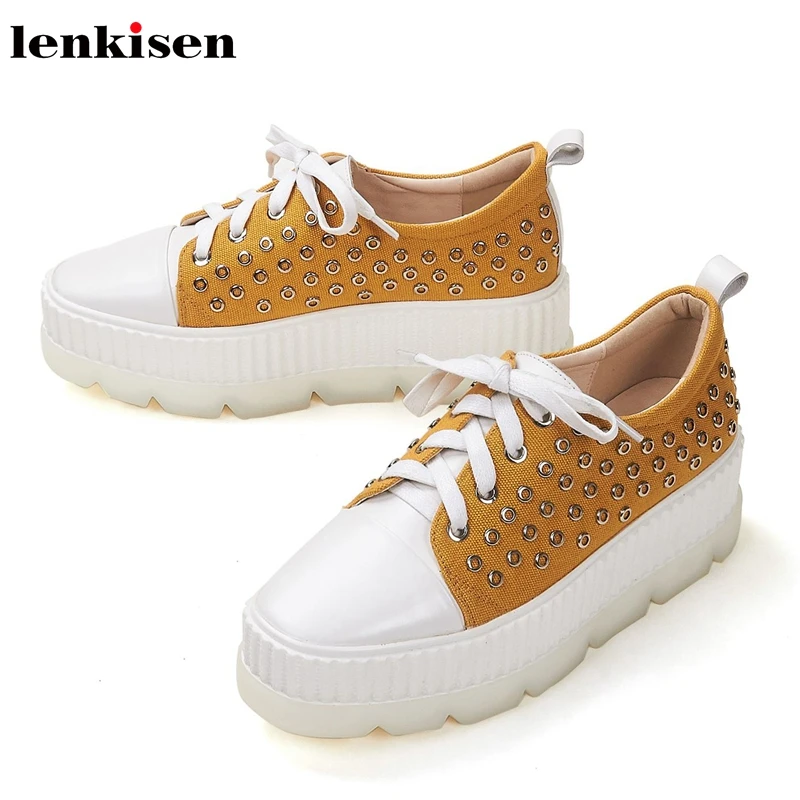 Lenkisen design cow leather square toe high bottom flat platform autumn preppy canvas rivets mixed colors vulcanized shoes L95
Lenkisen design cow leather square toe high bottom flat platform autumn preppy canvas rivets mixed colors vulcanized shoes L95