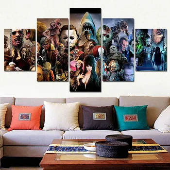 5 Panel Wall Art Canvas Framed Clown Movie Character Poster Horror Movie Charactor Painting Halloween Home Live Room Decor
5 Panel Wall Art Canvas Framed Clown Movie Character Poster Horror Movie Charactor Painting Halloween Home Live Room Decor