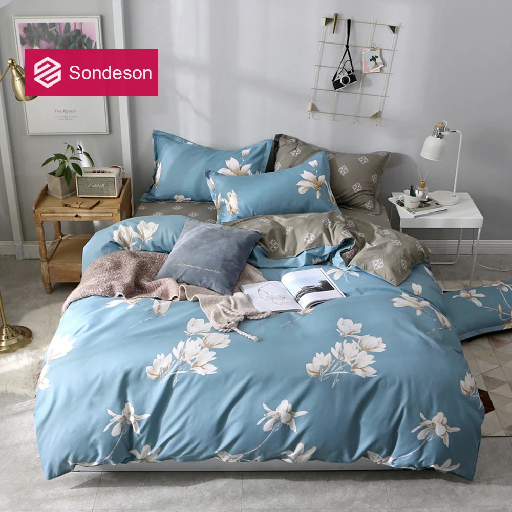 

Sondeson Flower Blue Bedding Set Printed Postoral Pattern Soft Duvet Cover Flat Sheet High Quality Pillowcase Free Shipping