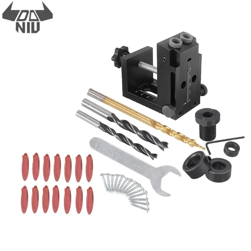 DANIU Upgrade Aluminum Alloy Woodworking Pocket Hole Jig Kit Step Drill Bit Hole Puncher Locator Dowel Jig Set Strong Durable
DANIU Upgrade Aluminum Alloy Woodworking Pocket Hole Jig Kit Step Drill Bit Hole Puncher Locator Dowel Jig Set Strong Durable
