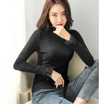 New women's long-sleeved T-shirt casual round neck loose shirt solid color button decorative Black 
New women's long-sleeved T-shirt casual round neck loose shirt solid color button decorative Black