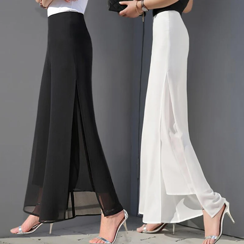 Женские шифоновые брюки с широкими штанинами Длинные свободные высокой талией и