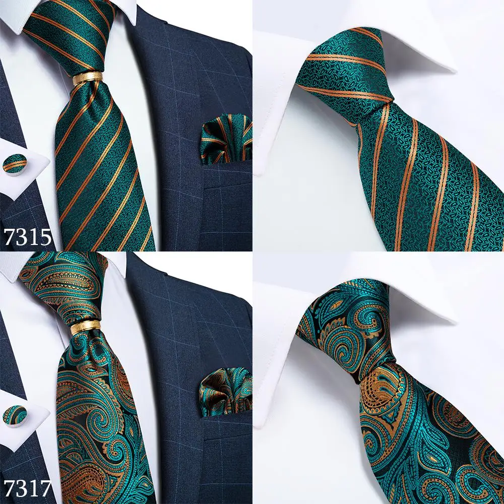 Details about   DiBanGu Green Teal Paisley Solid Striped Mens Silk Tie Necktie Hanky Cufflink