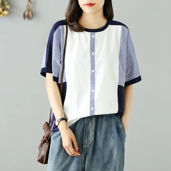 Top quality cotton all match casual women shirts 2020 summer new striped patchwork loose female shirts outwear coat tops 
Top quality cotton all match casual women shirts 2020 summer new striped patchwork loose female shirts outwear coat tops