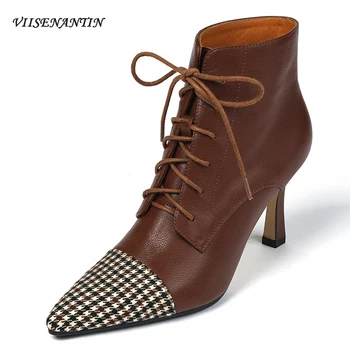 French Retro Elegant Stiletto Thin High-heeled Women's New Pointed Toe Brown Plaid Lace-up Boots Genuine Leather Black Shoes
French Retro Elegant Stiletto Thin High-heeled Women's New Pointed Toe Brown Plaid Lace-up Boots Genuine Leather Black Shoes
