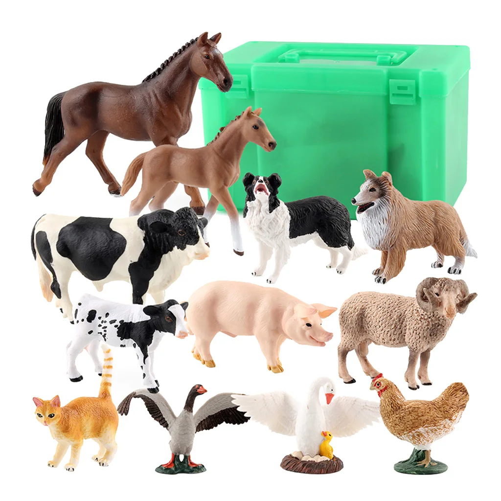 12 Pieces Simulation Farm Animal Model Plastic Action figure with Storage Base for Sandtables Home Decor 12 Pieces Simulation Farm Animal Model Plastic Action figure with Storage Base for Sandtables Home Decor