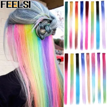 FEELSI Colored Highlight Synthetic Hair Extensions Clip In One Piece Color Strips 20" Long Straight Hairpiece For Sports Fans
FEELSI Colored Highlight Synthetic Hair Extensions Clip In One Piece Color Strips 20" Long Straight Hairpiece For Sports Fans
