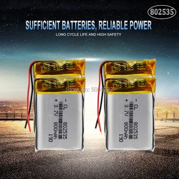 4pcs High Quality 3.7V 802535 800mAh Li-ion Polymer Lithium Battery 3.7 Volt Lithium Ion Li-po Li-polymer Batteries Cells
4pcs High Quality 3.7V 802535 800mAh Li-ion Polymer Lithium Battery 3.7 Volt Lithium Ion Li-po Li-polymer Batteries Cells