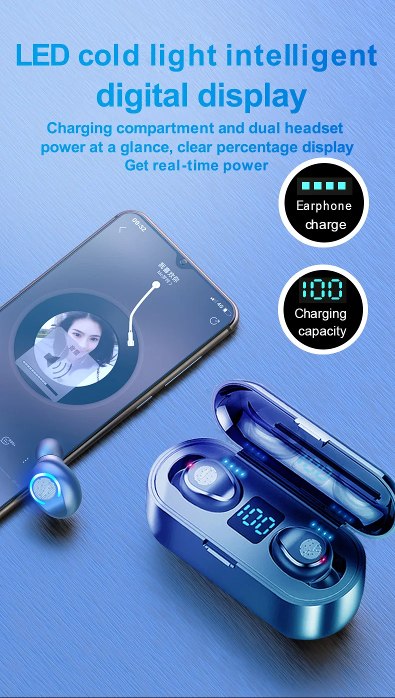 KUGE Wireless V5.0 Bluetooth Earphone HD Stereo Headphone Sports Waterproof Headset With Dual Mic and 2000mAh Battery Charge Cas KUGE Wireless V5.0 Bluetooth Earphone HD Stereo Headphone Sports Waterproof Headset With Dual Mic and 2000mAh Battery Charge Cas