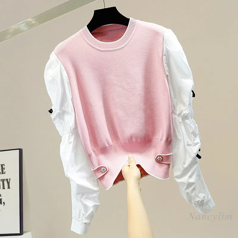 Folds Puff Sleeve Sweater for Women Beaded Bowknot Round Neck Pullover All-Matching Slim-Fit Female Cropped Knit Top
Folds Puff Sleeve Sweater for Women Beaded Bowknot Round Neck Pullover All-Matching Slim-Fit Female Cropped Knit Top