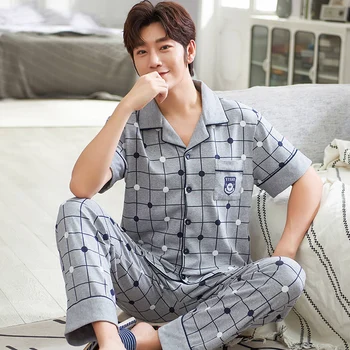 Summer Men Pajamas Knitted Cotton Pyjamas Mens Short Sleeve Turn-down Collar Cardigan Loose Plus Size 3XL Male Leisure Pijamas
Summer Men Pajamas Knitted Cotton Pyjamas Mens Short Sleeve Turn-down Collar Cardigan Loose Plus Size 3XL Male Leisure Pijamas