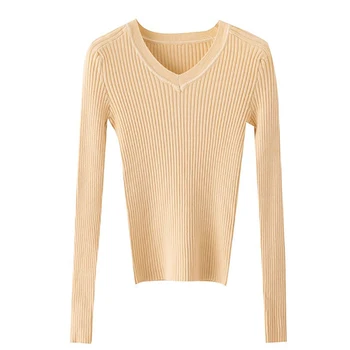 Korean Style Slim V-neck Long-sleeved Knit Pullover Fashion Casual Solid Color Women's Sweater 
Korean Style Slim V-neck Long-sleeved Knit Pullover Fashion Casual Solid Color Women's Sweater