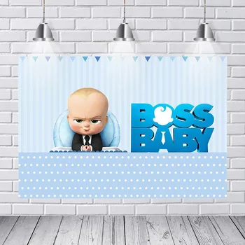 

Photographic Backdrop Light Blue Stripes Happy Birthday Boss Baby Party Custom Photo Studio Backdrops Backgrounds Vinyl