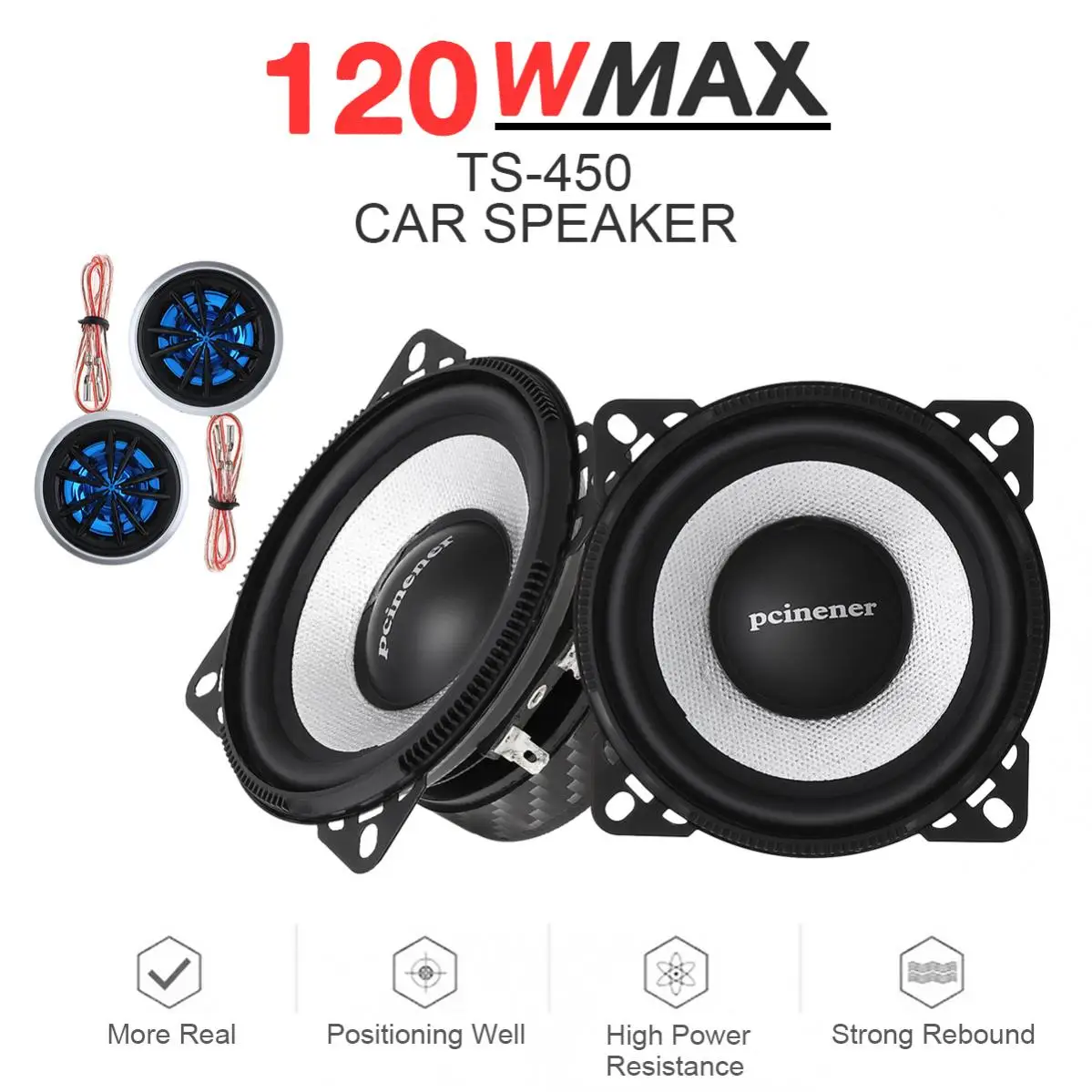

4pcs 4 Inch 10cm 120W Car Component Speaker System Vehicle Door Auto Audio Stereo Speakers Set HiFi with Tweeter Crossover