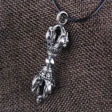 チベットシルバー仏教バジュラドルジェ Phurba 3D お守り北欧バイキングネックレスワックスコード男(China)