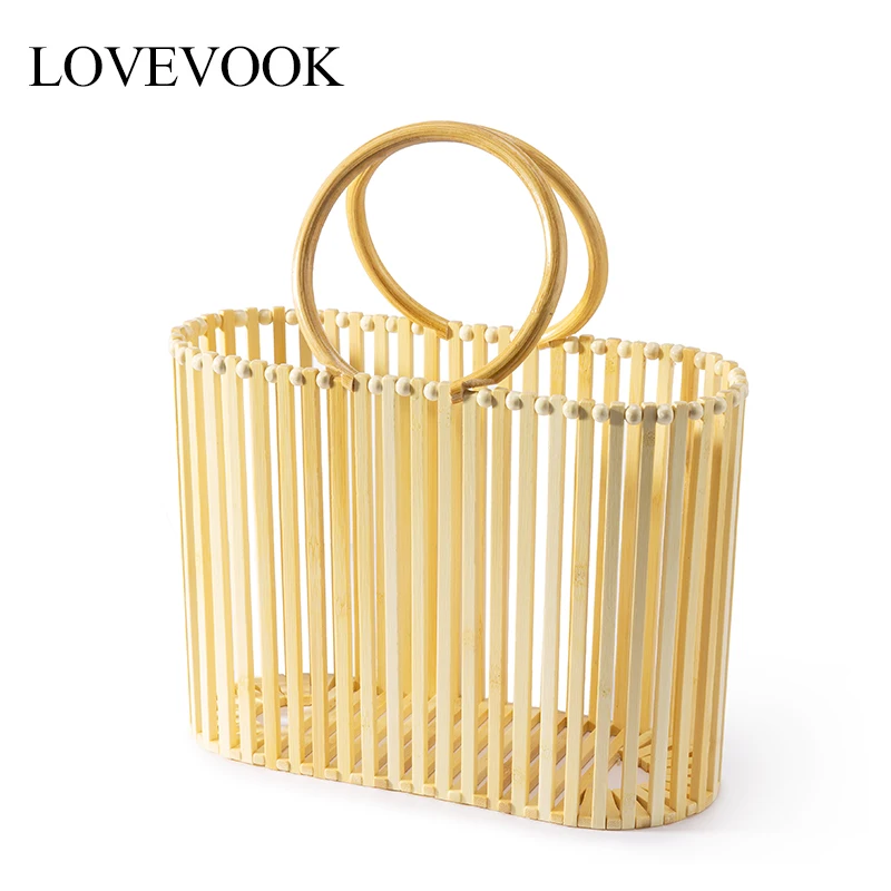 Женская бамбуковая сумка на ручках LOVEVOOK плетеная из бамбука для путешествия