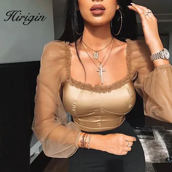 Mesh see-through Puff Long Sleeve crop tops women Elegant pure shirts 2019 Fashion French romance Slim Soft tee shirts 
Mesh see-through Puff Long Sleeve crop tops women Elegant pure shirts 2019 Fashion French romance Slim Soft tee shirts