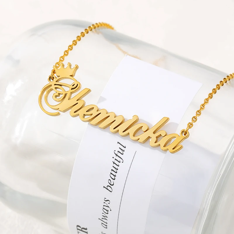 Custom Name Crown Font Necklace For Women Nameplate Personalized Stainless Steel Chain Choker Customized BFF Jewelry Gift Custom Name Crown Font Necklace For Women Nameplate Personalized Stainless Steel Chain Choker Customized BFF Jewelry Gift