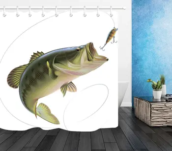 Fishing Bass Lure Shower Curtain Set, Fishing Outdoor Sports Theme House Decorations, 70x70 Shower Curtain Set Waterproof 
Fishing Bass Lure Shower Curtain Set, Fishing Outdoor Sports Theme House Decorations, 70x70 Shower Curtain Set Waterproof
