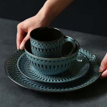 Painted By Hand Raindrop Stripes Ceramics Tableware Combination Creative European Retro Home Steak Plate Salad Bowl Mark Cup
Painted By Hand Raindrop Stripes Ceramics Tableware Combination Creative European Retro Home Steak Plate Salad Bowl Mark Cup