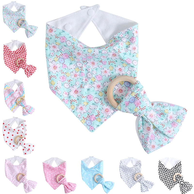 

New Arrival 1Set Kids Baby Unisex Feeding Saliva Towel Dribble Triangle Bandana Bibs Teether Ring Baby Toy Gift