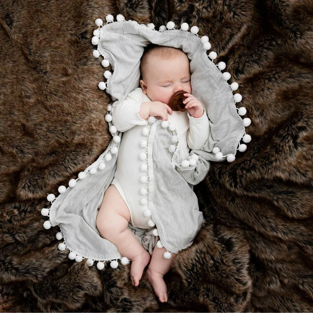 

Newborn Baby Boys Girls Crib Cover Pom Blanket Sleeping Swaddle Minky Blanket Wrap Quilt Mat Home Decoration