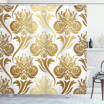 Damask Shower Curtain, Ombre Abstract Image with Floral East Inspired Details Print, Cloth Fabric Bathroom Decor Set with Hooks
Damask Shower Curtain, Ombre Abstract Image with Floral East Inspired Details Print, Cloth Fabric Bathroom Decor Set with Hooks