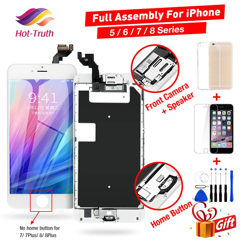 Полный комплект экрана для iPhone 5 5C 5S SE ЖК дисплей 6 6S 7 8 Plus + кнопка домой